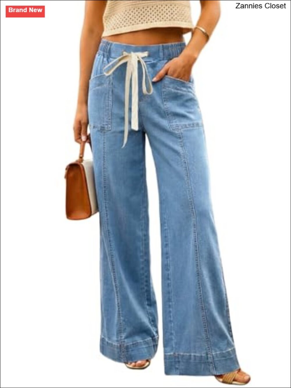 Womens Wide Leg High Waisted Tummy Control Stretchy Jeans